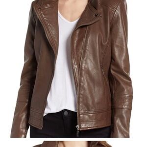 NWT Bernardo Brown Leather Moto Jacket